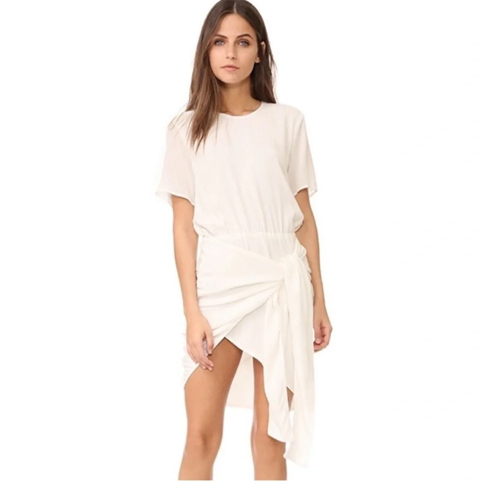 StyleStalker Florence Rayon Short Sleeve Mini Faux Wrap Shirtdress